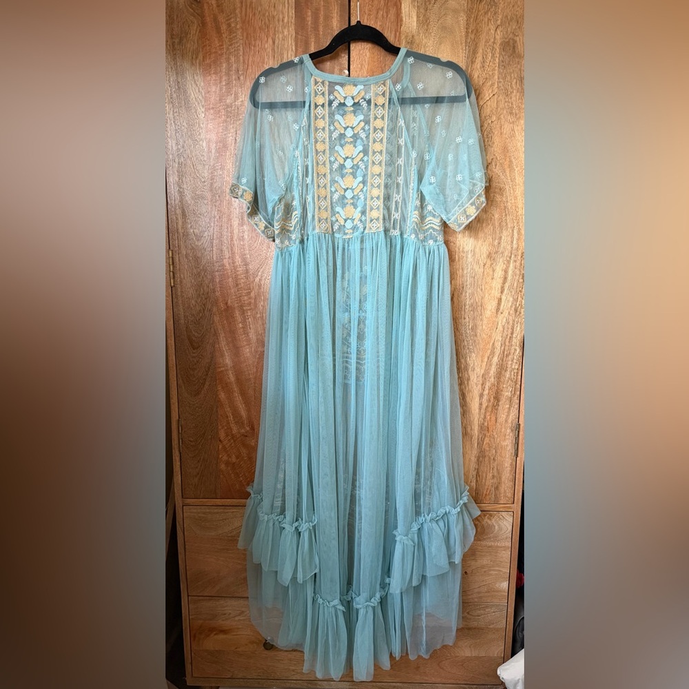 Free People Embroidered Blue and Gold Maxi Dress - Picture 3 of 6